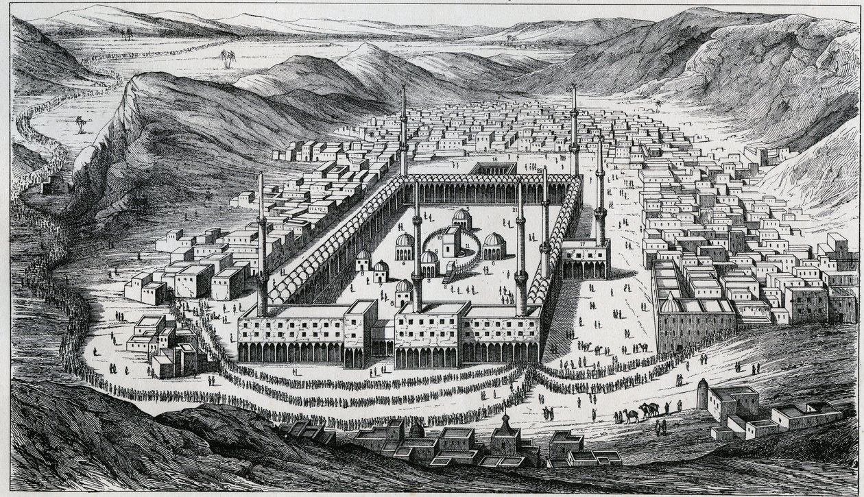 Veduta della Mecca e della sua grande moschea al tempo della visita dei pellegrini - incisione del XIX secolo da Unknown artist