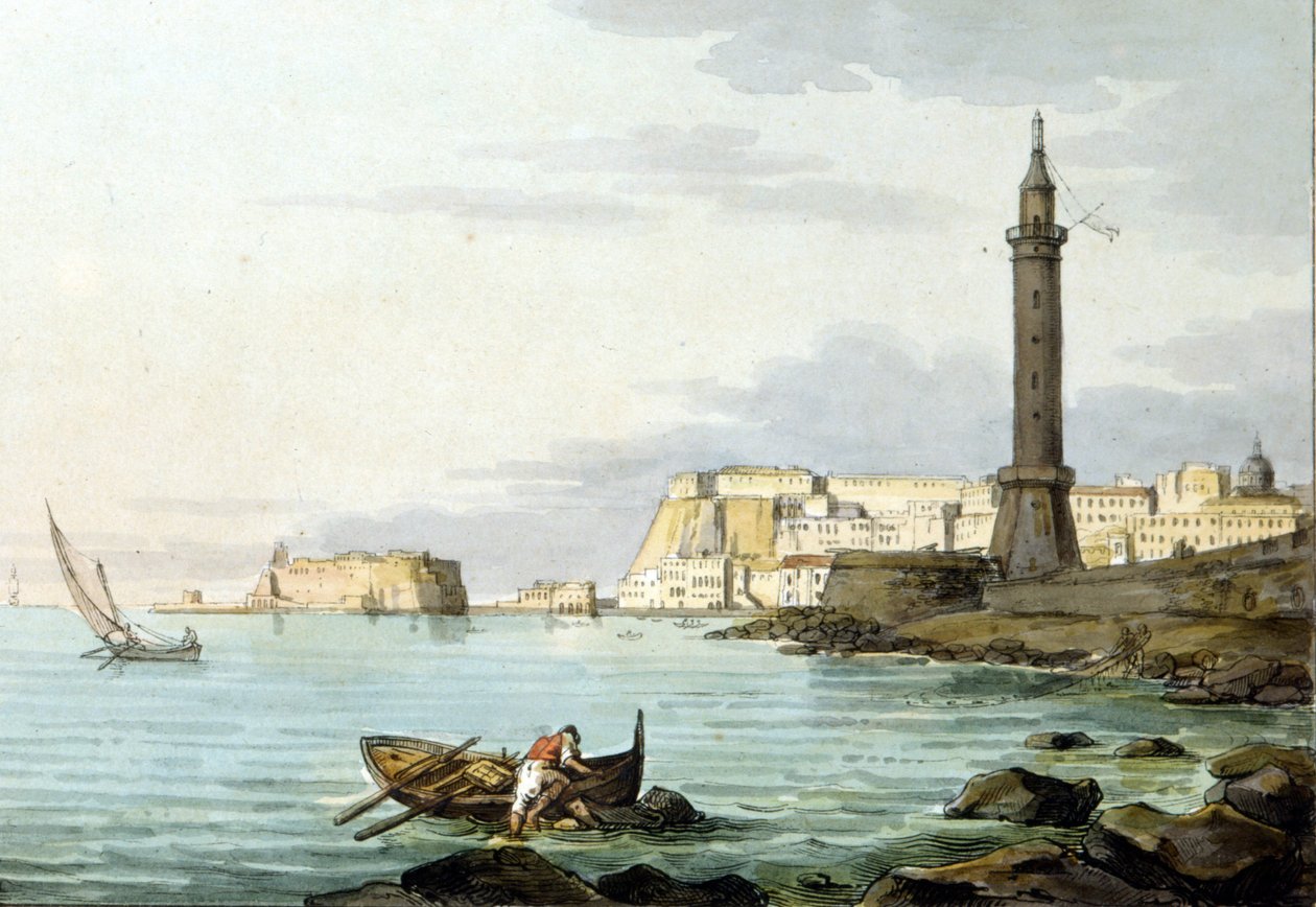 Veduta di Napoli dal porto. A sinistra si erge il Castel dell