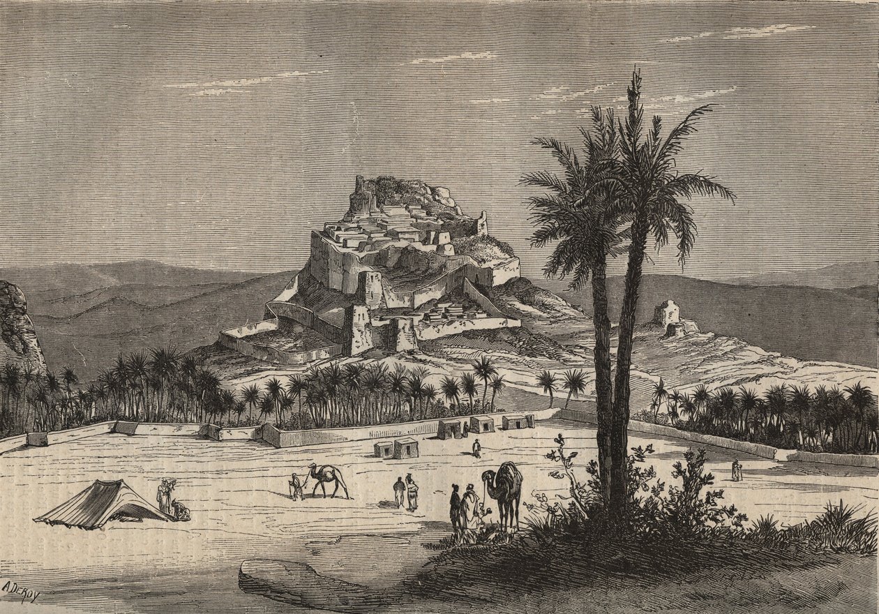Veduta di Oued el Golea in Algeria nel sud della provincia di Orano alla fine del XIX secolo - incisione da Unknown artist
