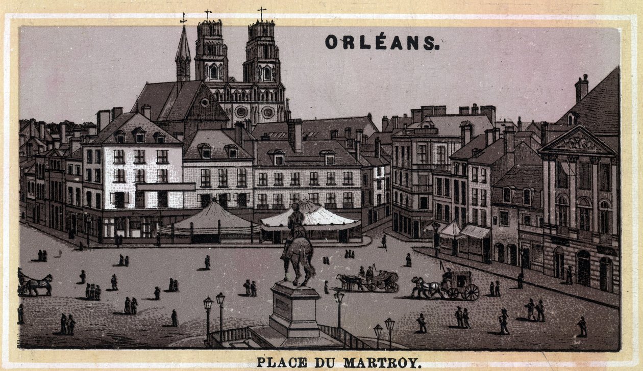 Veduta di Place du Martroy a Orleans, Dipartimento di Loiret e regione Centro, Francia. Cromolitografia della fine del XIX secolo da Unknown artist