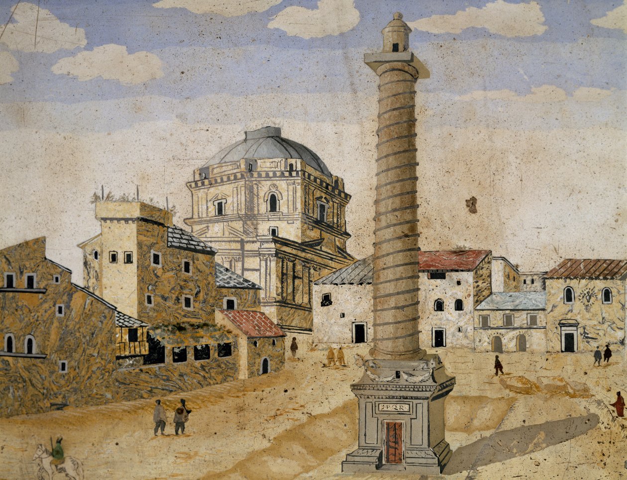 Veduta di Roma con la colonna di Traiano da Unknown artist