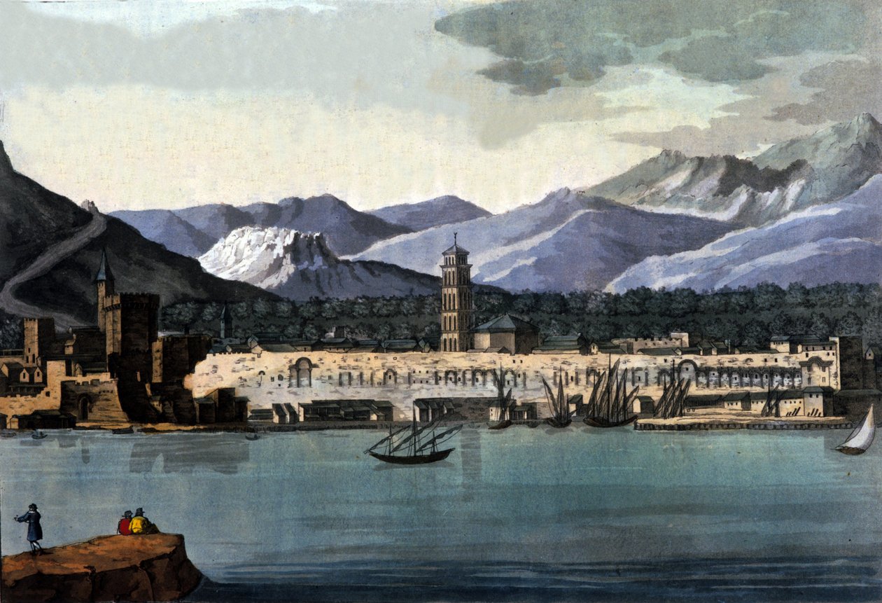 Veduta di Spalato, Croazia, dal mare. Acquerello dell