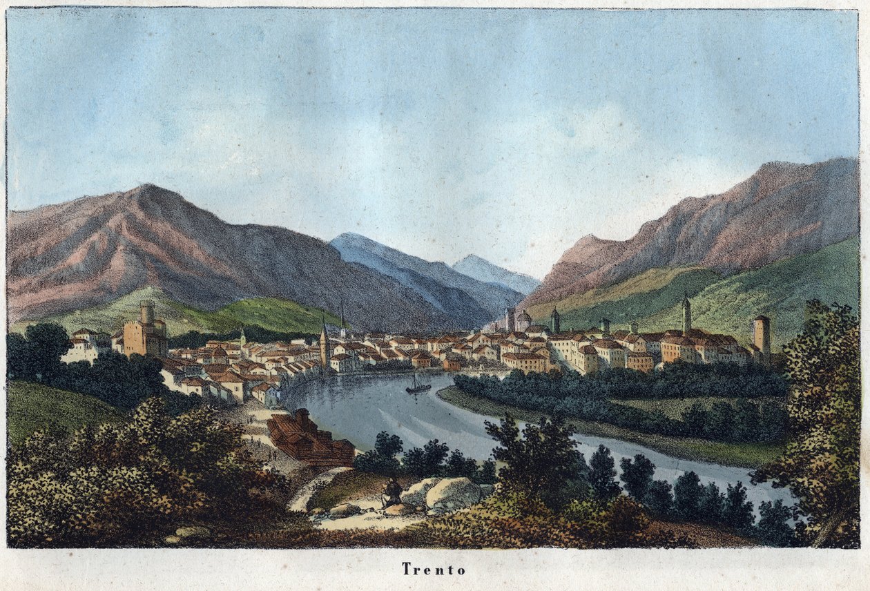 Veduta di Trento (Trentino-Alto Adige, Italia) - XIX secolo - incisione da "Usi e Costumi di Tutti i Popoli dell