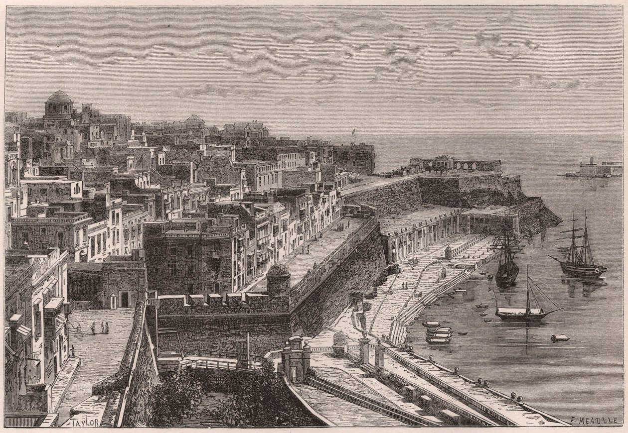 Veduta di La Valletta e del suo porto nel XIX secolo da Unknown