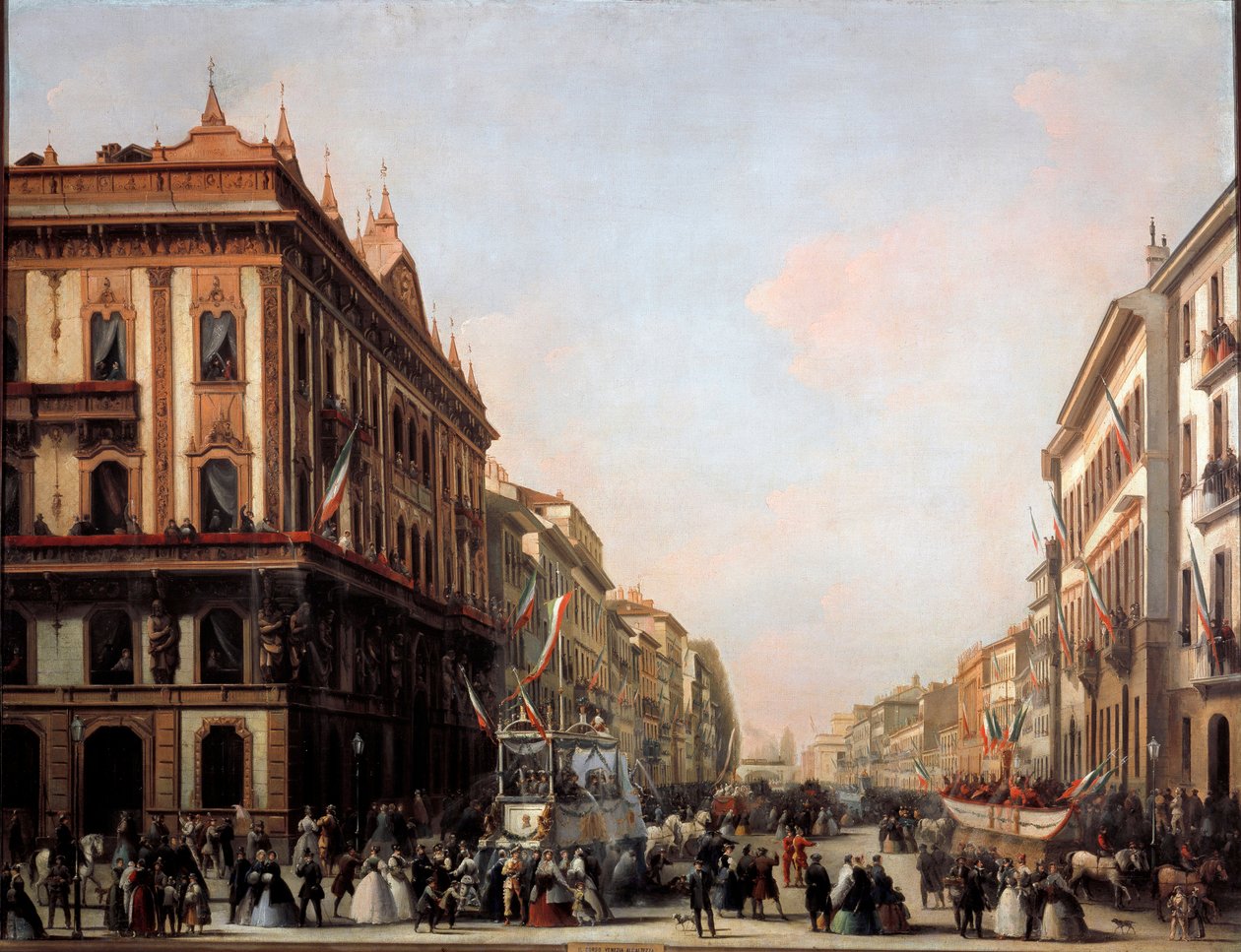 Vista di via Venezia con carro di carnevale, Milano da Unknown artist