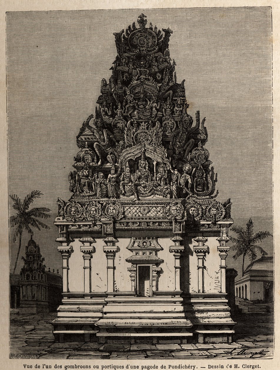 Veduta di uno dei gombroon o portici di una pagoda di Pondicherry (India) da Unknown artist