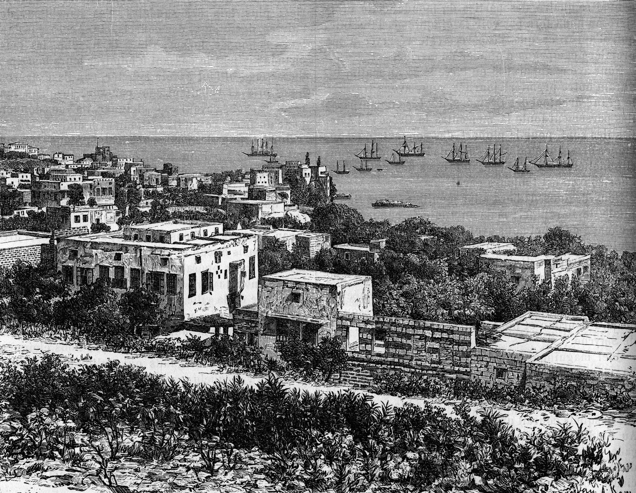 Vista della città di Beirut. Incisione in "The Journal of Youth" da Unknown artist