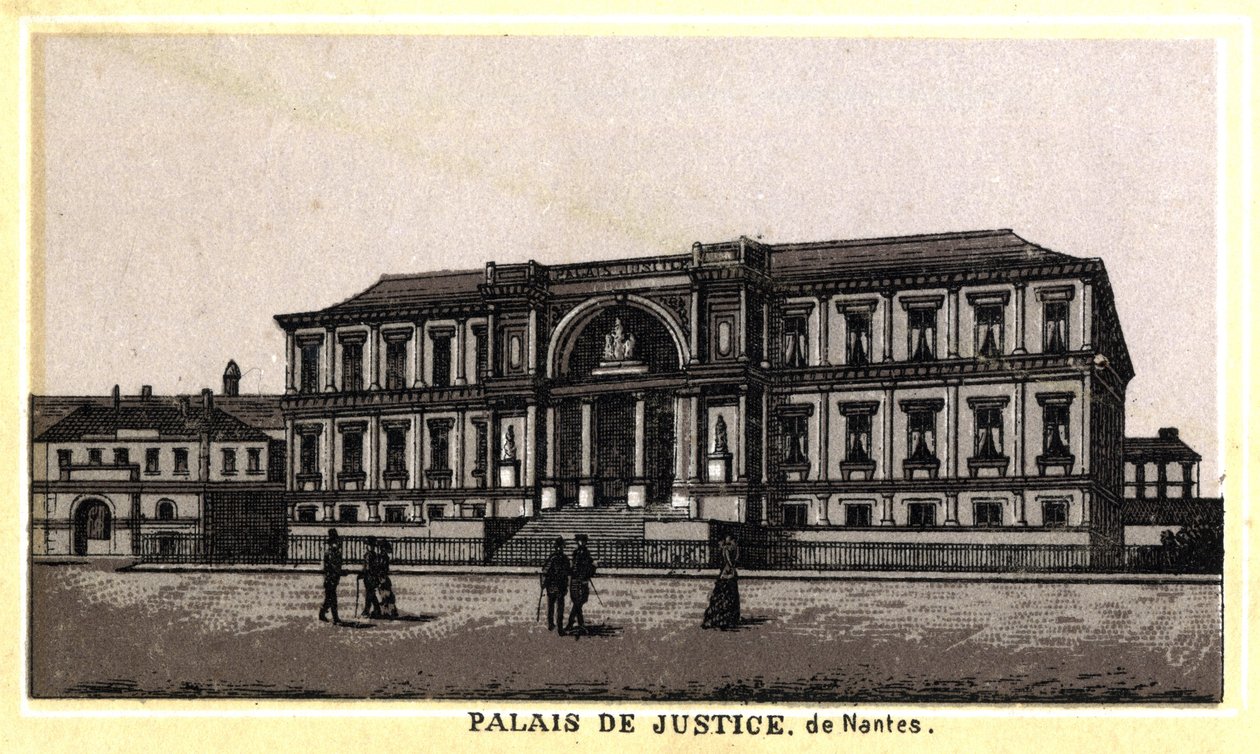 Veduta del Palazzo di Giustizia di Nantes (Loira Atlantica, Paesi della Loira), Francia. Cromolitografia della fine del XIX secolo da Unknown artist