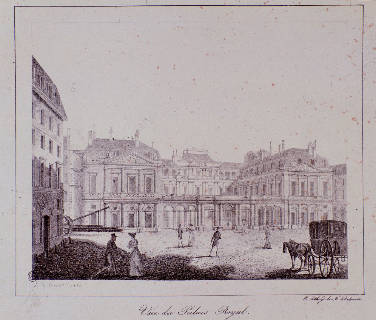 Veduta del Palazzo Reale a Parigi. Incisione del 1820 Collezione privata da Unknown artist