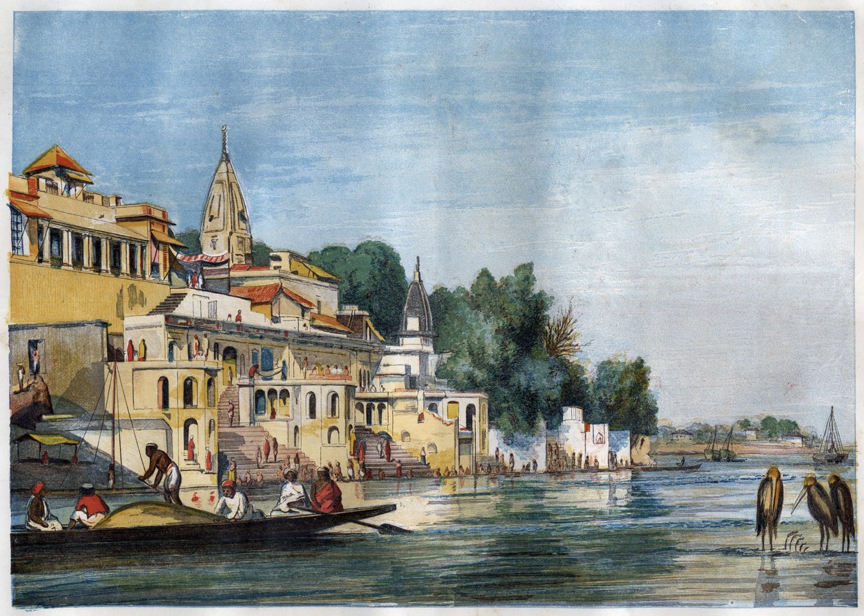 Veduta del Sutti Chowra Ghat sul Gange, a Cawnpore (Kanpur), India nel 1857 da Unknown artist