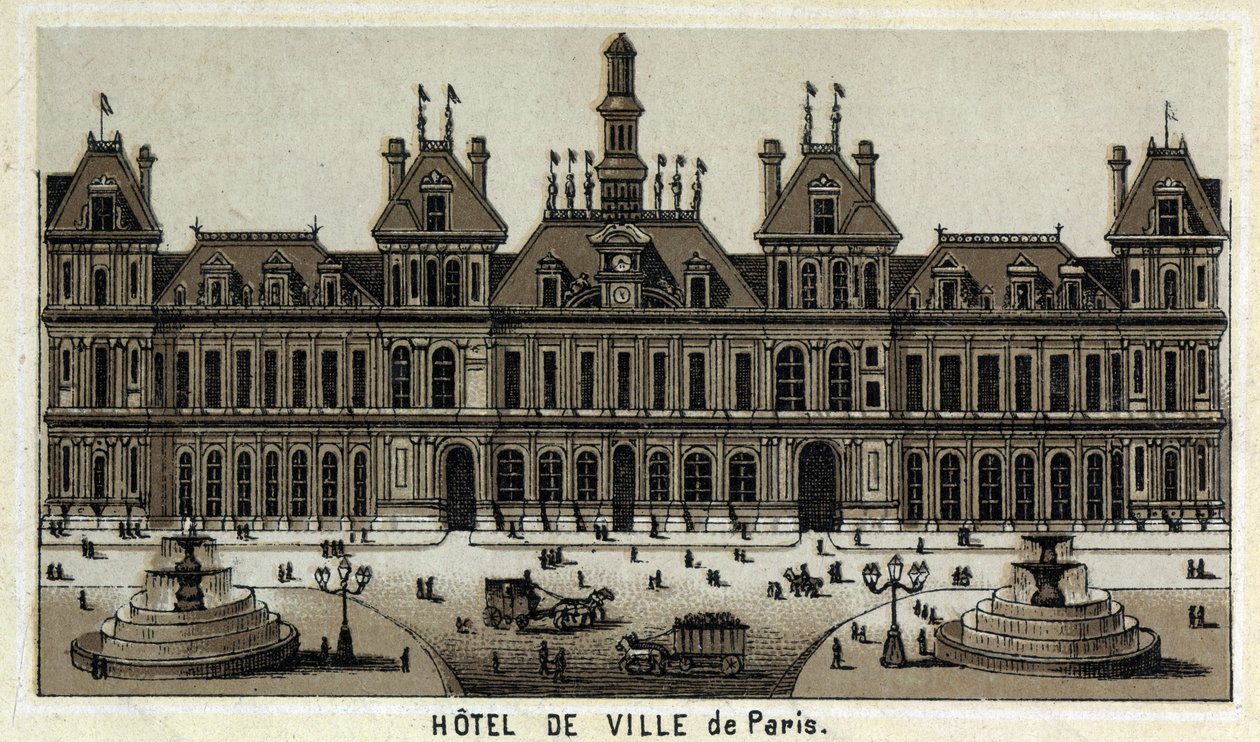Veduta del municipio di Parigi e della piazza. Cromolitografia della fine del XIX secolo da Unknown artist
