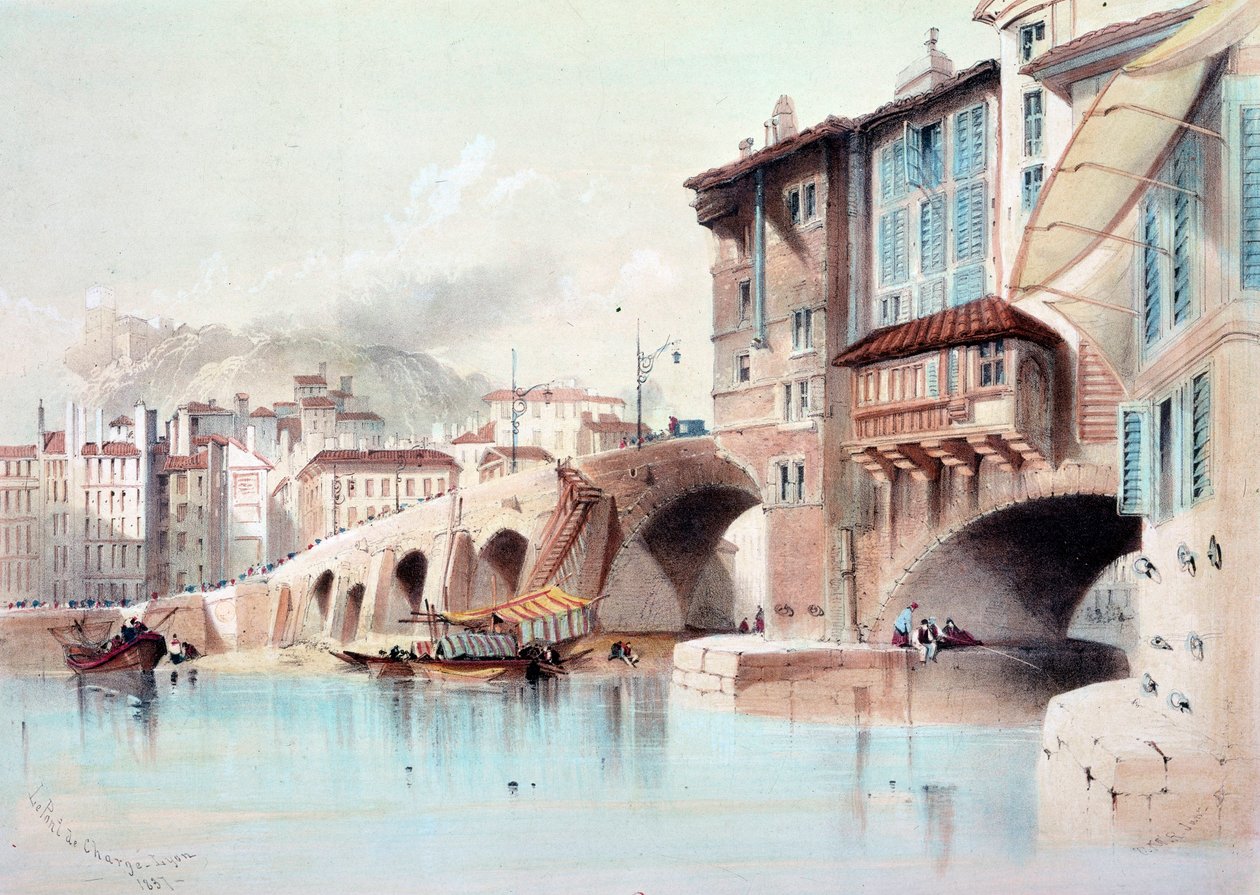 Veduta della città di Lione e del Pont de Charge. Acquerello del 1837. Parigi, B.N. da Unknown artist