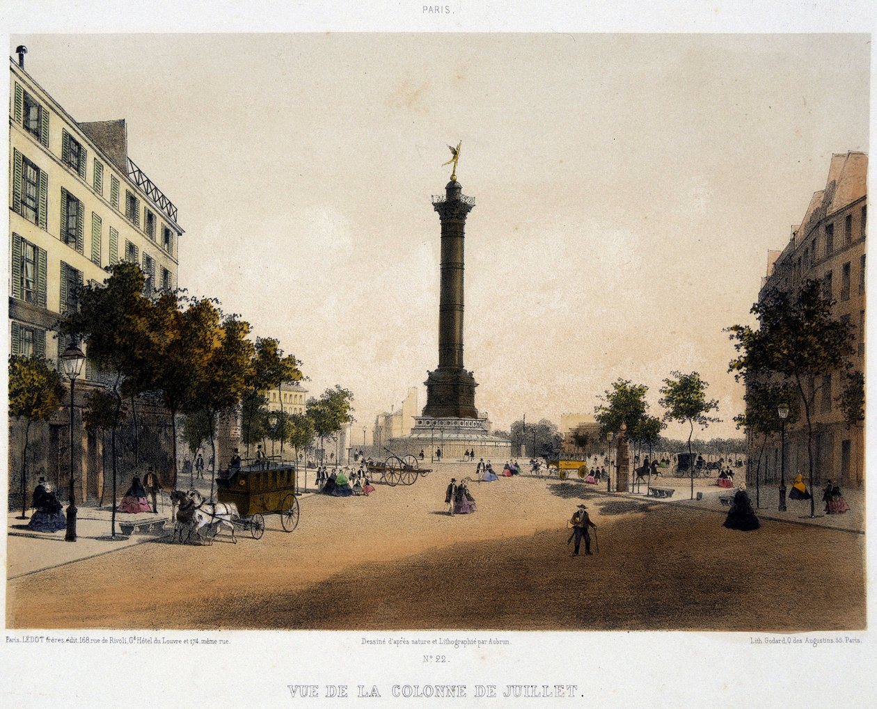 Veduta della colonna di Luglio (Place de la Bastille) dal Boulevard Beaumarchais - litografia da Unknown artist