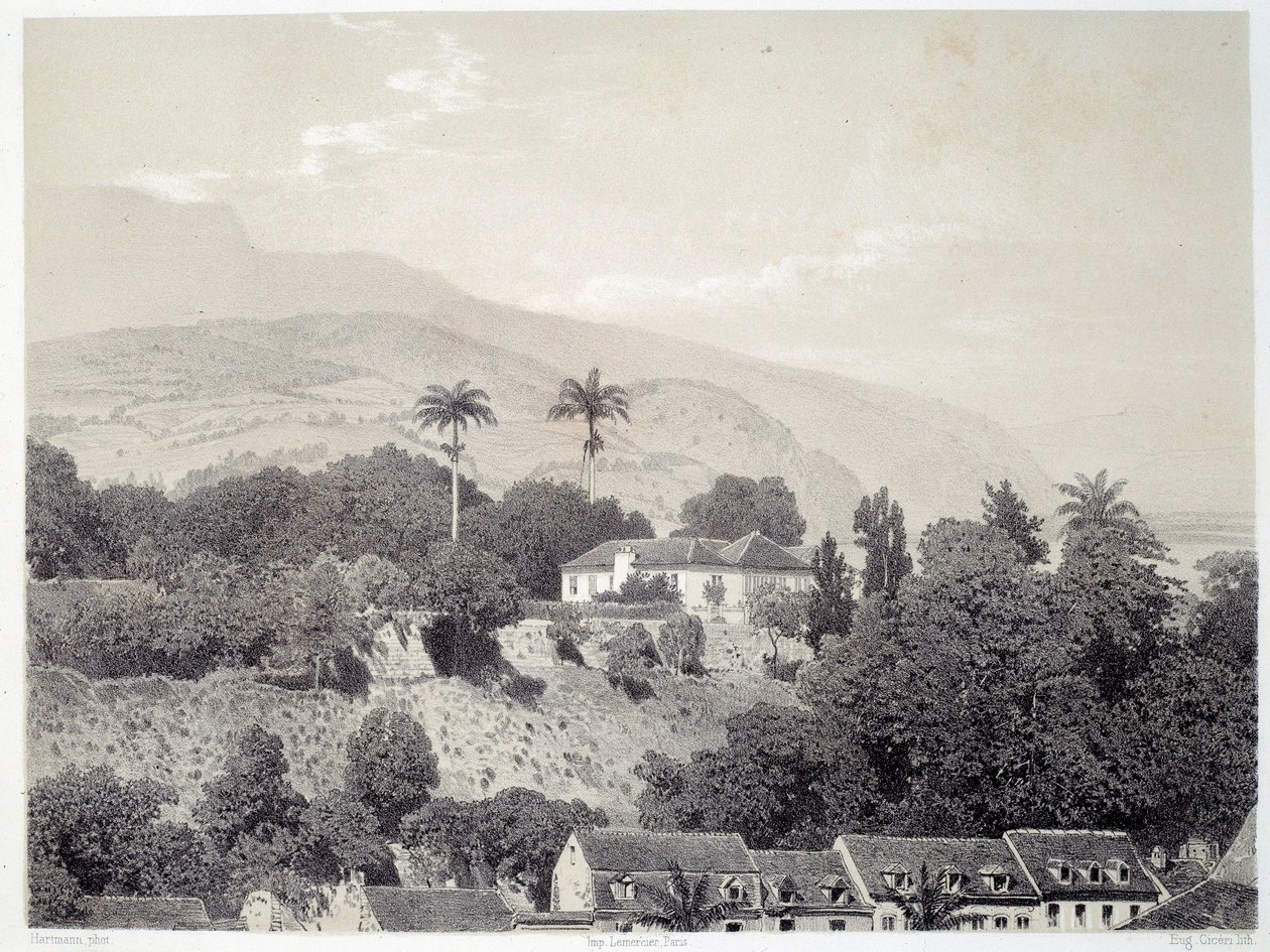Veduta delle case prese dal Boulevard de la Comedie a Saint Pierre in Martinica nelle Antille. Stampa da fotografia della fine del XIX secolo da Unknown artist
