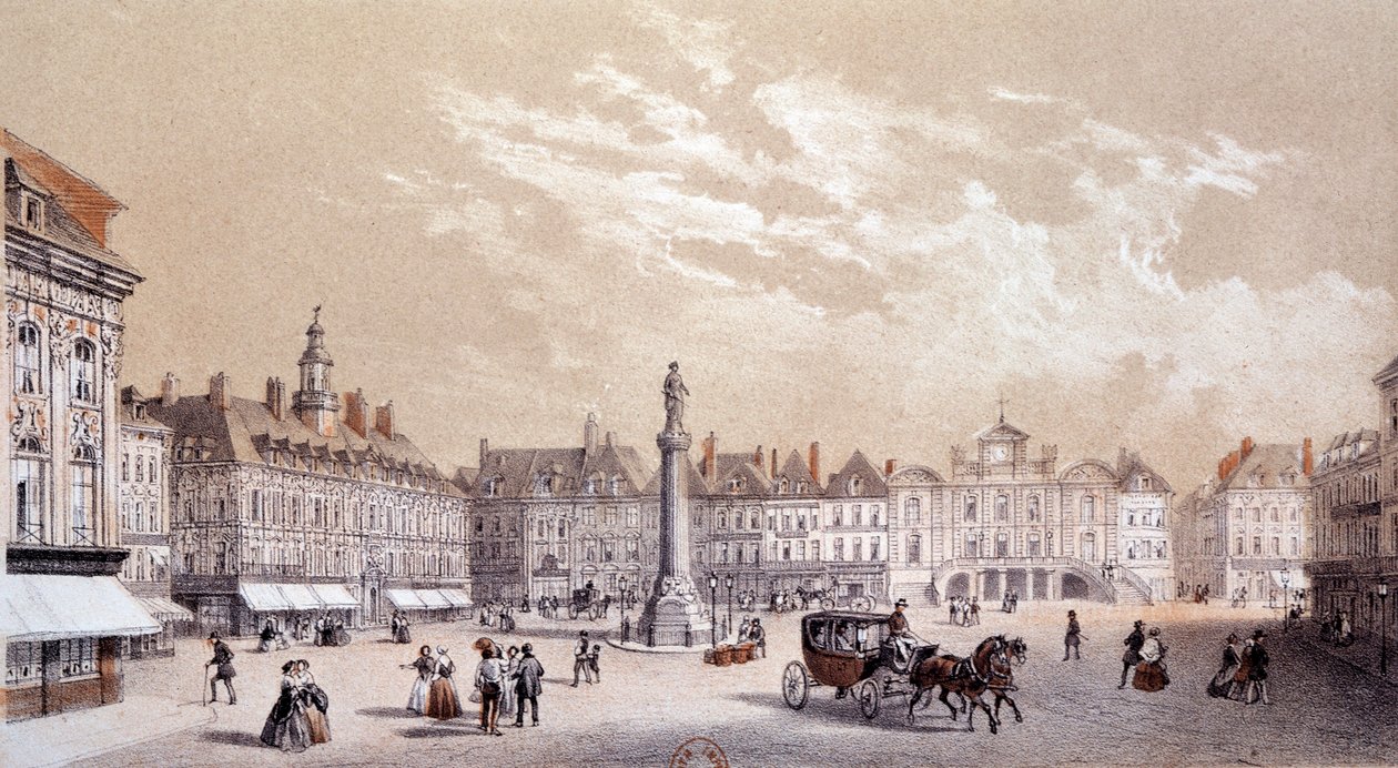 Veduta della grande piazza della città di Lille. Incisione del XIX secolo Parigi, B.N. da Unknown artist