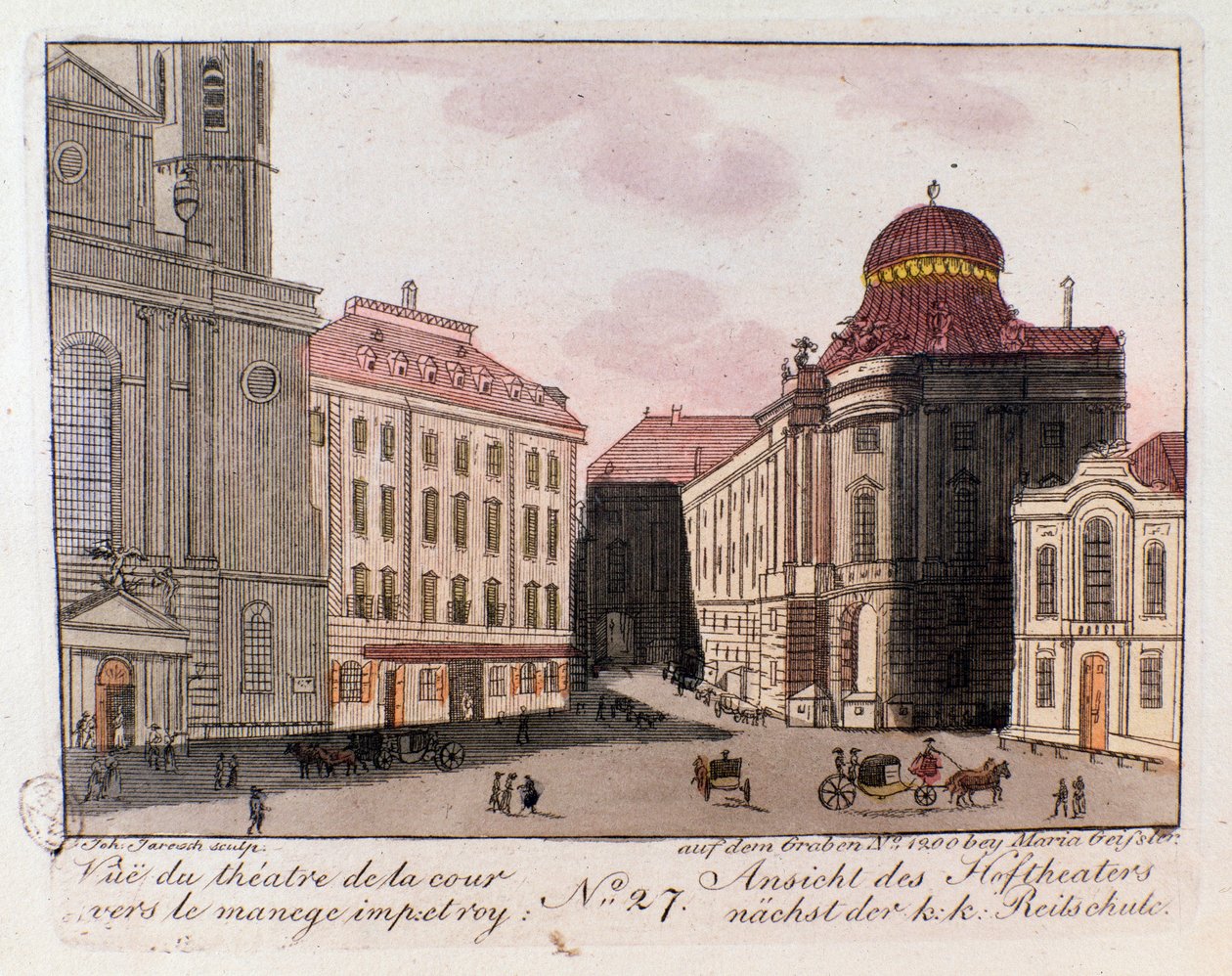 Veduta del teatro e del cortile verso il maneggio imperiale a Vienna, Austria. Incisione del 1815 Collezione Privata da Unknown artist