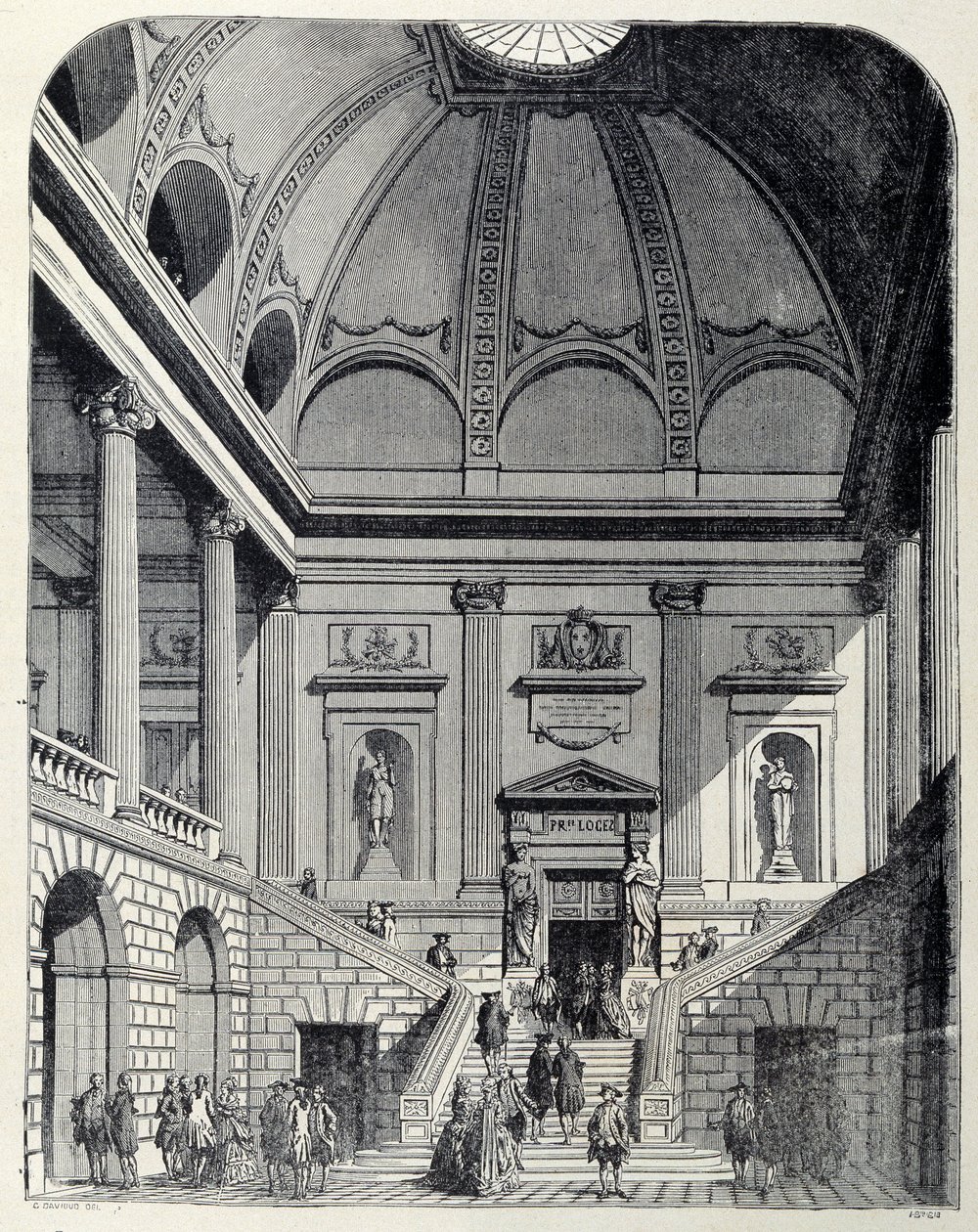 Vista del vestibolo e della scala del teatro di Bordeaux sotto Luigi XV - in "France and the French through the centuries" da Unknown artist