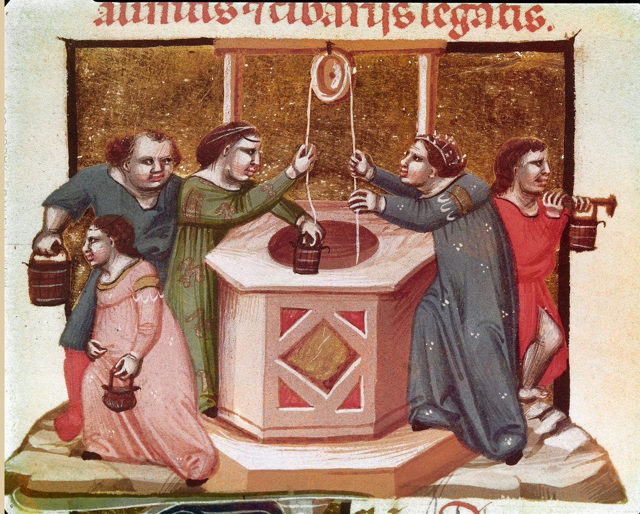 Contadini che attingono acqua al pozzo Miniatura dal Codice di Giustiniano da Unknown artist