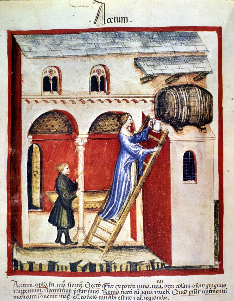 Produzione di aceto. Miniatura dal trattato di medicina e dietetica "Tacuinum sanitatis" da Unknown artist