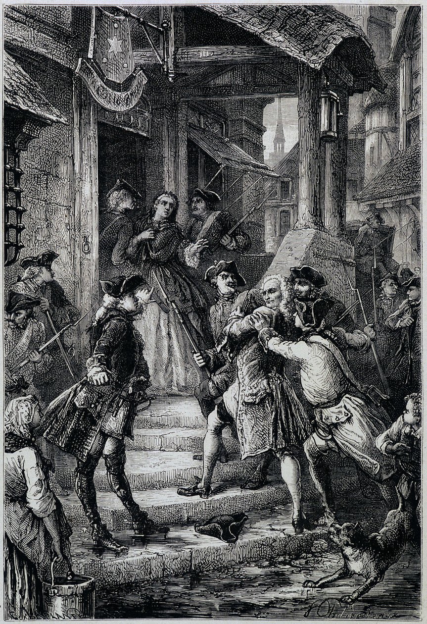 Voltaire (1694 - 1778) arrestato a Francoforte nel 1753 per ordine del grande Federico II - in Histoire de France dai tempi più remoti fino al 1789 di M. Guizot da Unknown artist