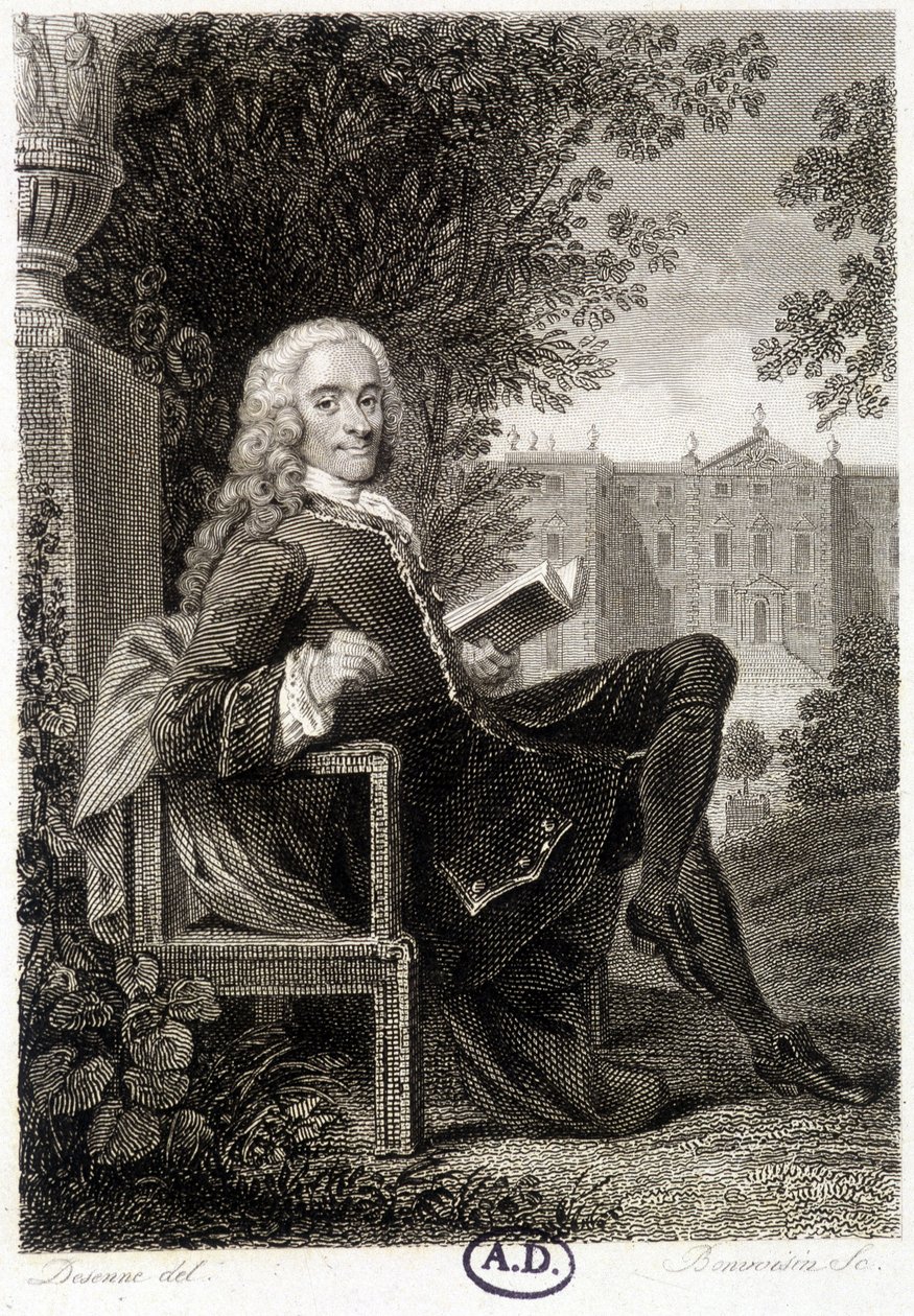 Voltaire che legge in un parco da Unknown artist