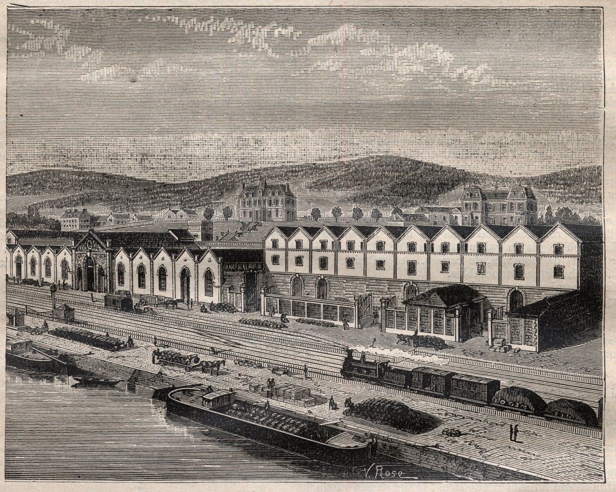 Vue du chateau de Pekin, principale stabilimento della Compagnie des grands vins de Champagne di Eugene Mercier (1838-1904) e Cie vicino a Epernay - Incisione in "La Science française" da Unknown artist