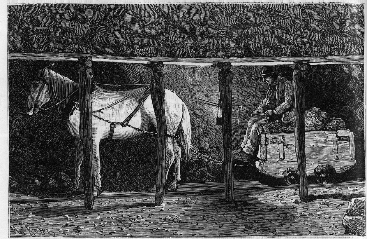 Vagonetto impiegato nelle miniere di carbone in Galles. Incisione in "Le journal de la jeunesse" da Unknown artist
