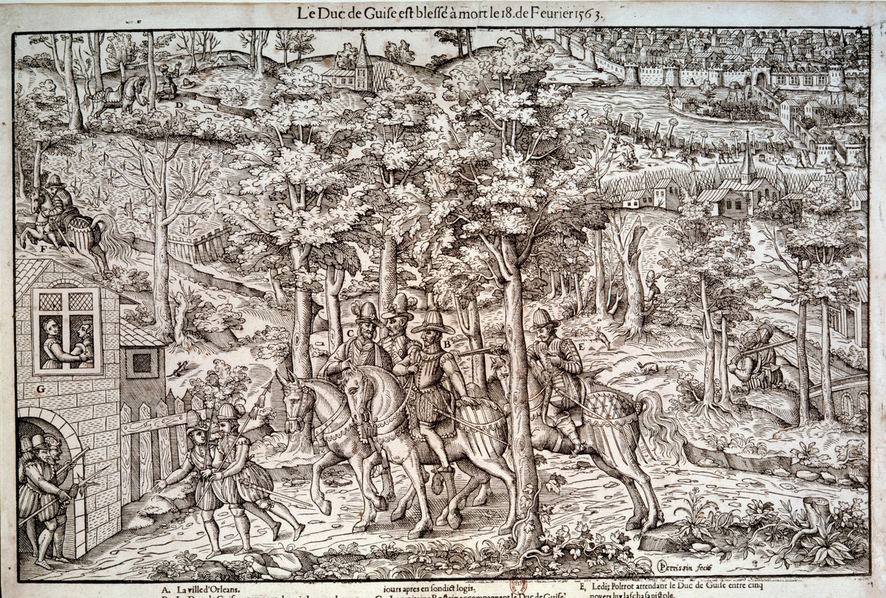 Guerre di religione 1562-1598: Assassinio di Francesco I di Lorena, Secondo Duca di Guisa il 18/02/1563. Un leader cattolico, fu ucciso dal calvinista Jean de Poltrot de Mere da Unknown artist