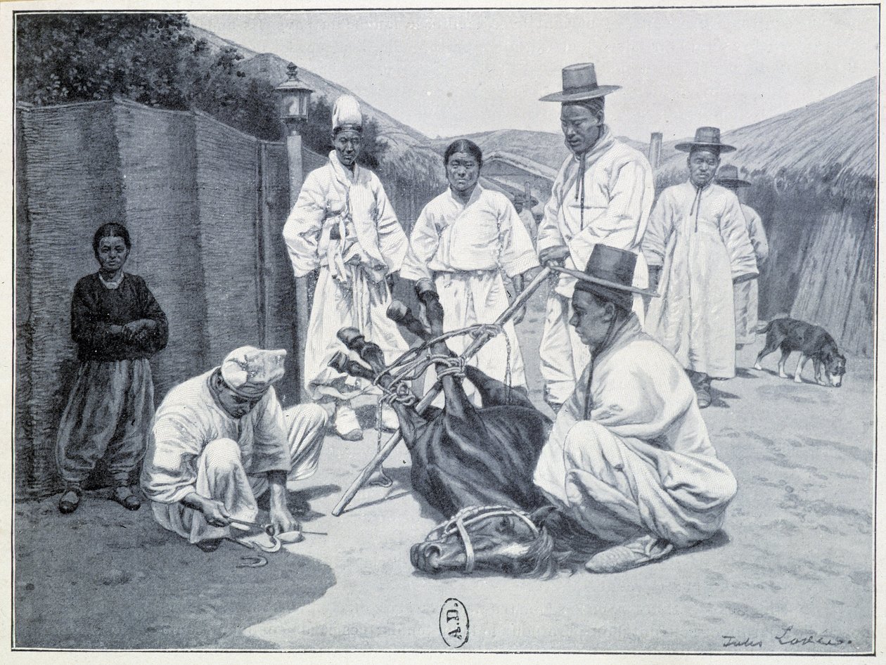 Modo di prendere un cavallo in Corea - incisione da Unknown artist