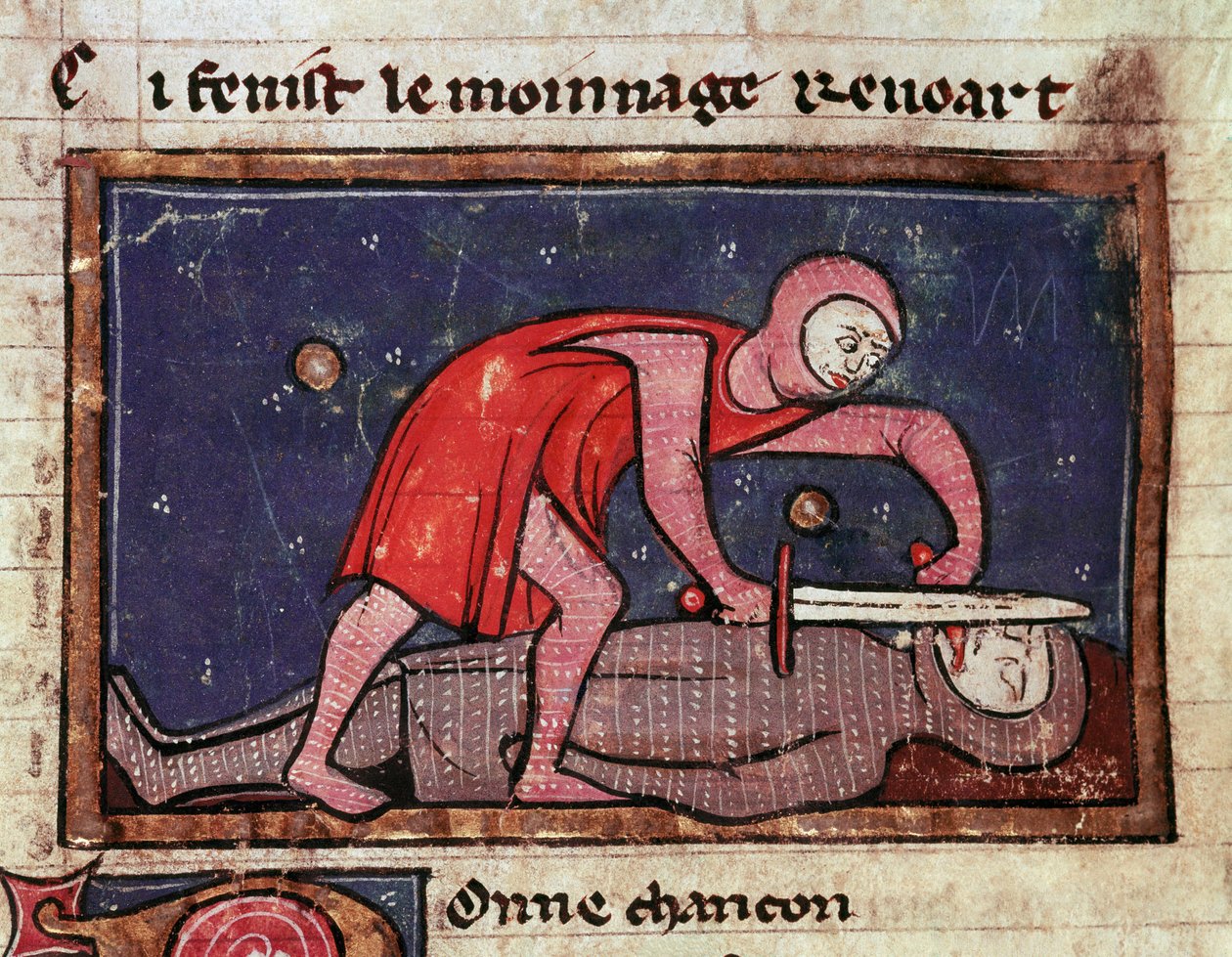 Guglielmo V di Poitiers detto il Grande taglia la lingua del suo nemico il conte Bosone II della Marca nel 1008. Miniatura tratta da 