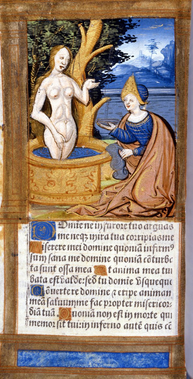 Donna alla sua toilette. Pagina di un manoscritto del Pentateuco. XV secolo. Biblioteca Braidense, Milano da Unknown artist