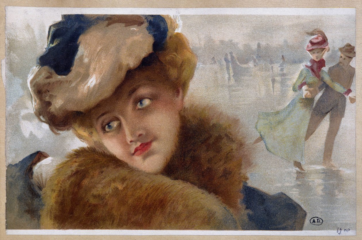 Donne su una pista di ghiaccio - cromo da Unknown Artist