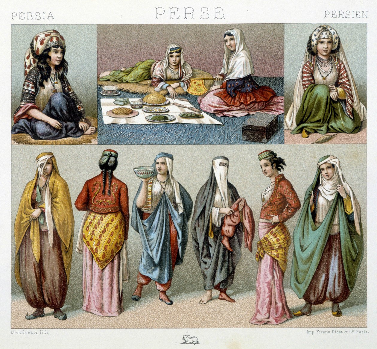 Pasto delle donne e costumi femminili in Persia - in “Le costume historique” di Racinet da Unknown artist