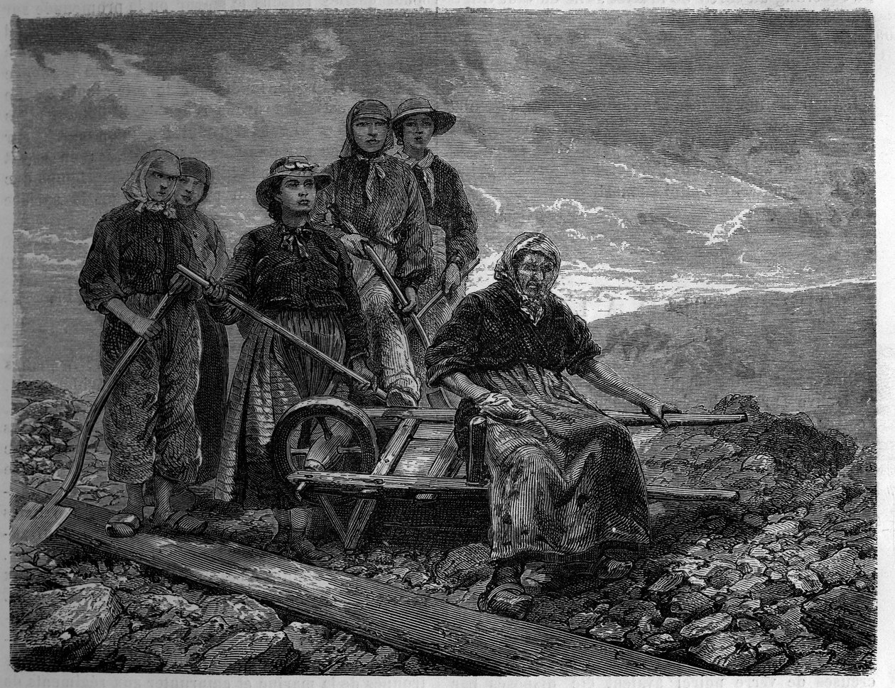 Operai nelle miniere di Creusot, Saone e Loira (71). Incisione in "Le journal de la jeunesse" da Unknown artist