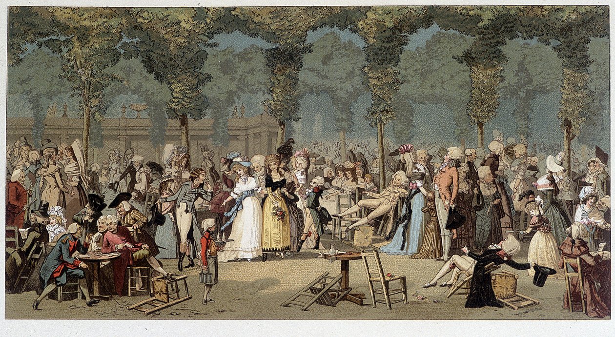 Passeggiata mondiale attraverso i giardini del Palazzo Reale, fine XVIII secolo - cromolitografia dopo l