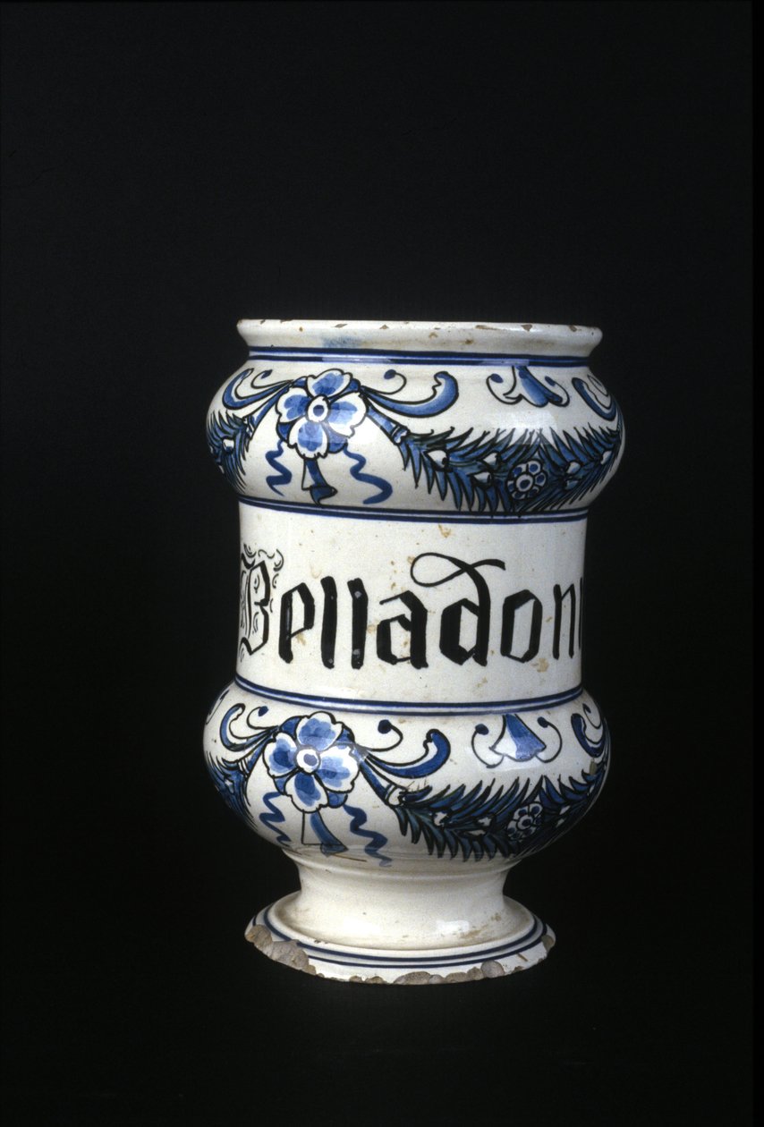 Vaso farmaceutico del XVI secolo contenente Belladonna, erba tossica usata in farmacia. Museo della Scienza e della Tecnologia, Milano da Unknown artist