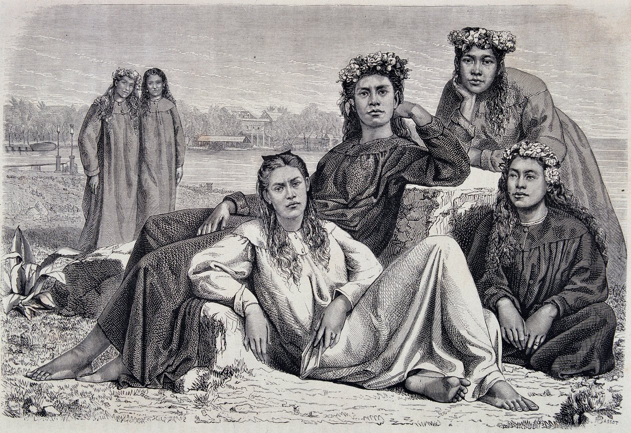 Giovani donne di Tahiti - in "Il Giro del Mondo" da Unknown artist