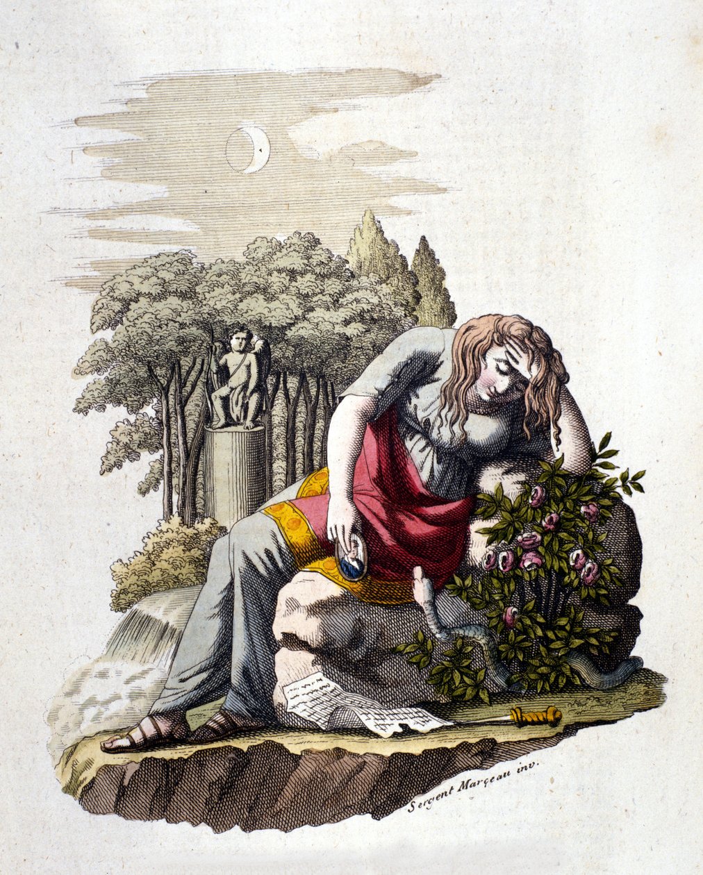 Giovane ragazza che piange dopo aver letto una lettera del suo amante. da Unknown artist