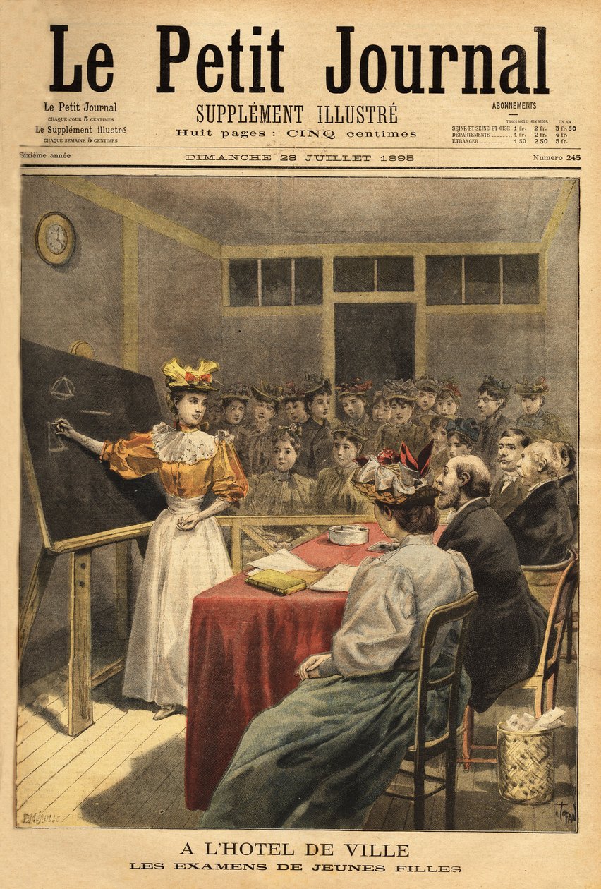 Esami delle ragazze al Municipio di Parigi. Incisione in "Le petit journal" 28/07/1895. Collezione Selva. da Unknown artist