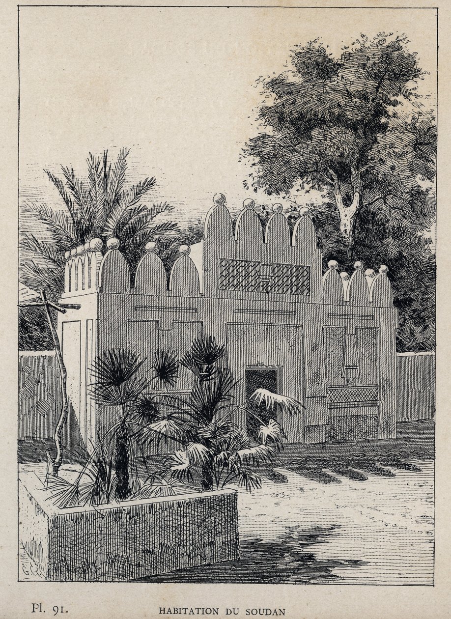 Abitazione del Sudan - incisione del 1889 in "Storia dell