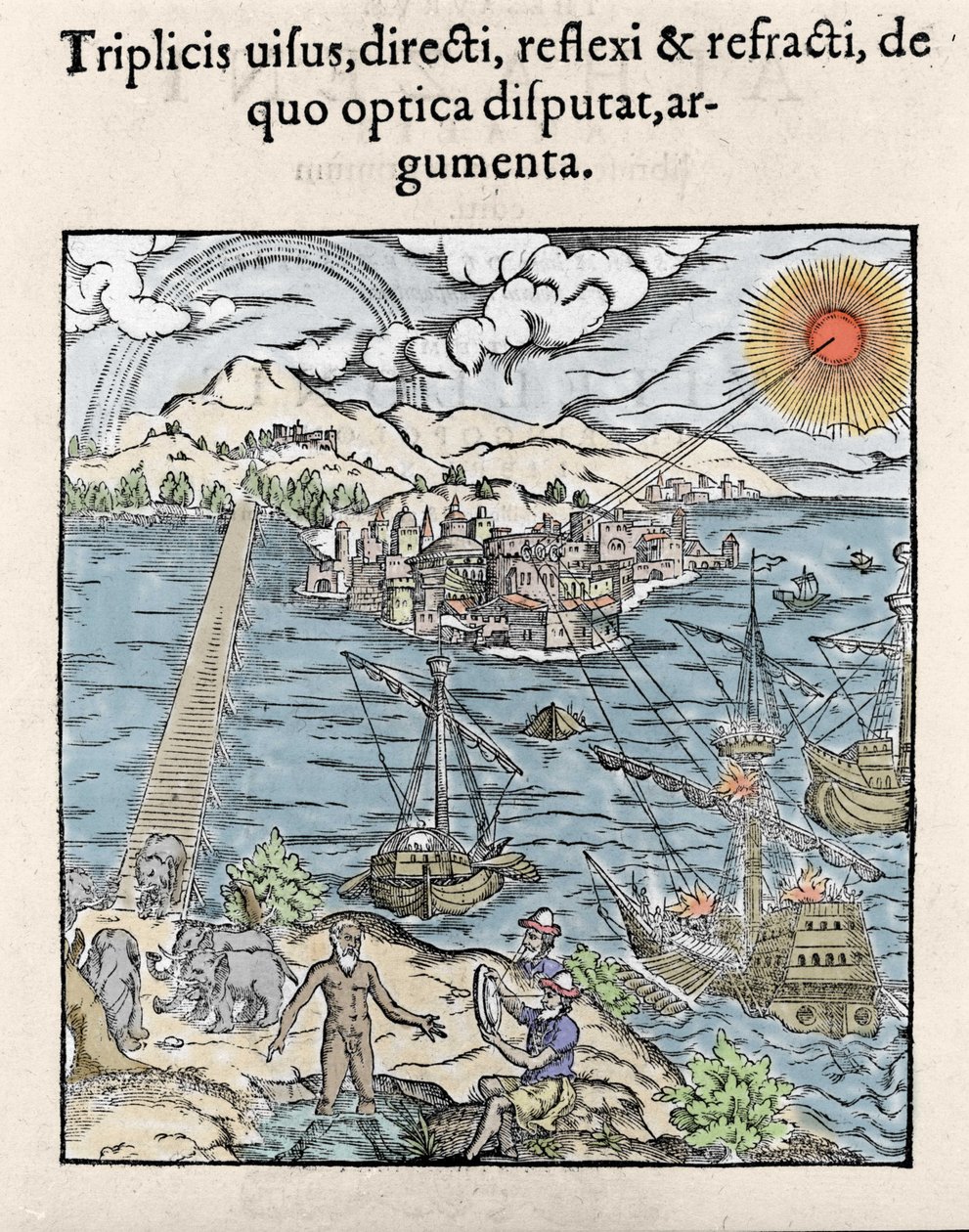 Illustrazione in "Opticae Thesaurus" di Alhazen, Abu Ali Al-Hasan Ibn al-Haitham (987-1038 o 965-1039?) - matematico, fisico e filosofo iracheno. 1572 da Unknown artist