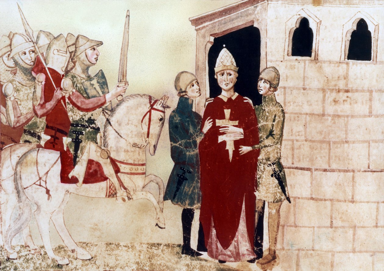 Papa Bonifacio VIII prigioniero ad Anagni nel 1303, illustrazione da un manoscritto del XIV secolo da Unknown artist