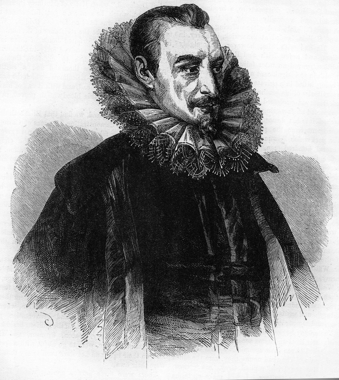 Ritratto di Edmund Spenser. Poeta inglese (1552-1599). Incisione da 