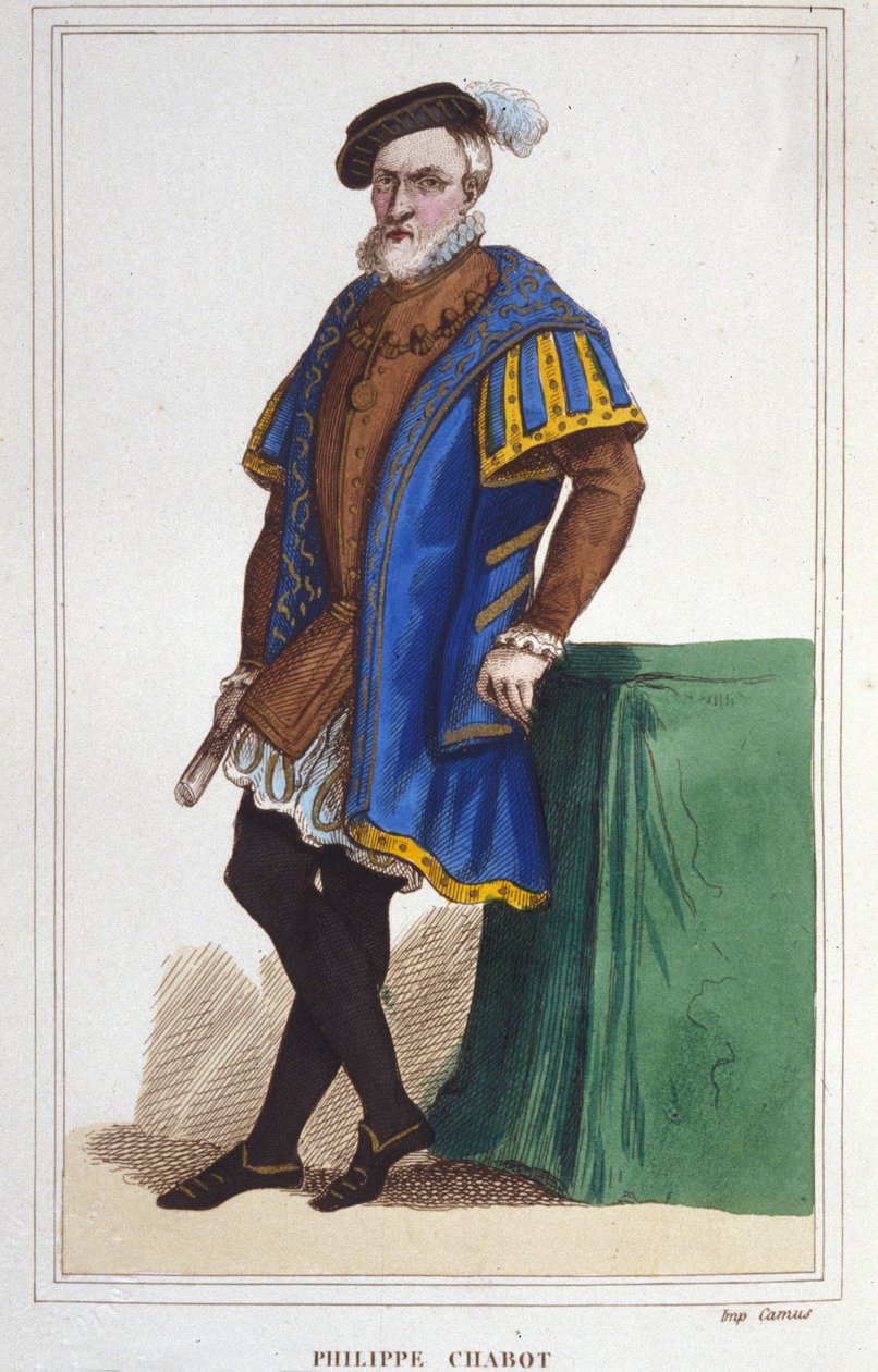 Ritratto di Philippe de Chabot, signore di Brion, Ammiraglio di Francia (1480-1543). Incisione del 1830 da Unknown artist