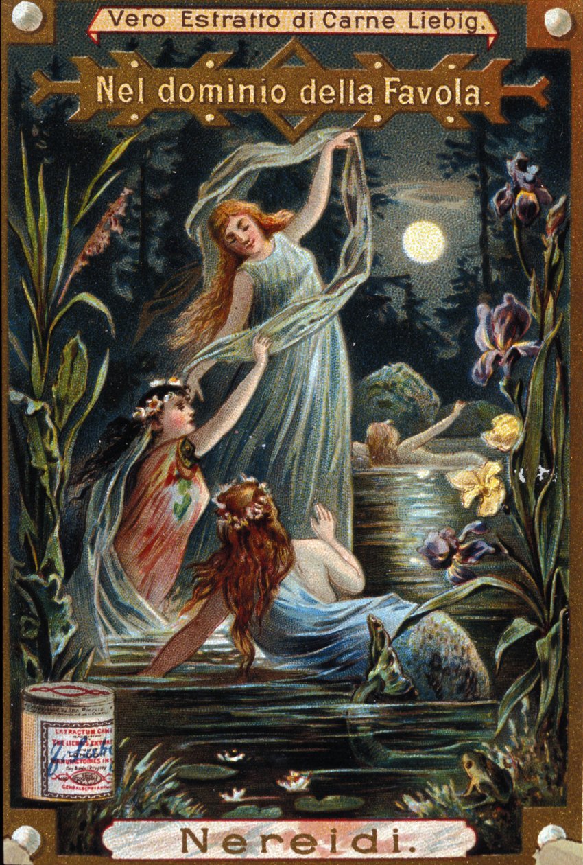 Rappresentazione di nereidi, ninfe marine. Cromolitografia del XIX secolo da Unknown artist