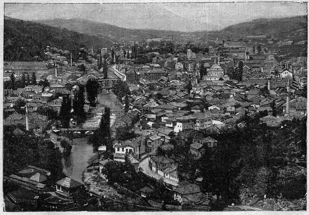 Vista della città di Sarajevo nel 1894 - incisione da Unknown artist