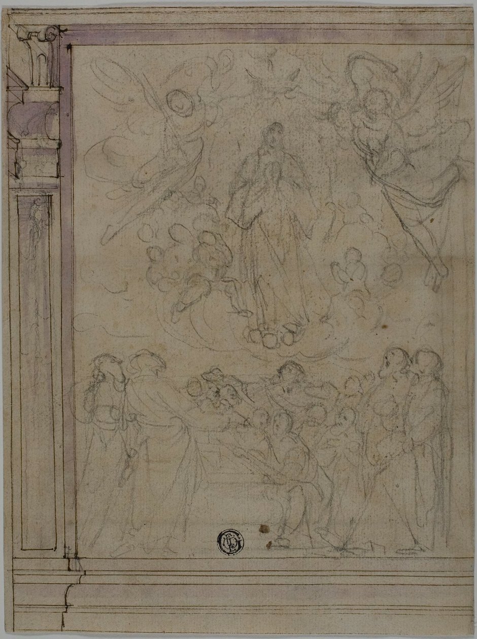 Assunzione della Vergine (recto); schizzi di dettagli architettonici (verso) da Unknown Florentine