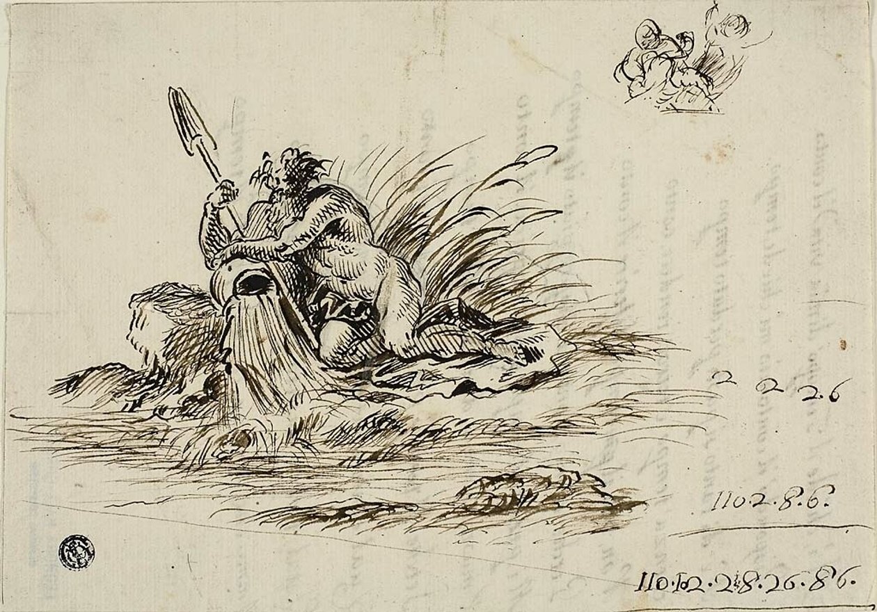 Recto: Un Dio del fiume; verso: un sonetto di Santi Rinaldi da Unknown Florentine