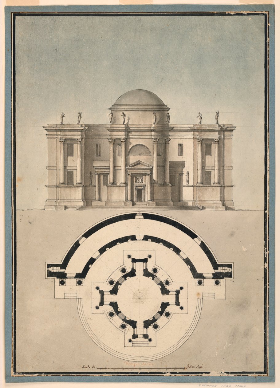 Progetto per un tempio classico con un tempietto e un