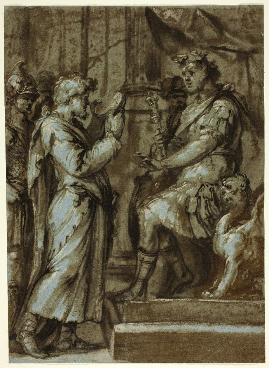 Mago che fa una predizione a un imperatore (recto); Nudo maschile che trasporta un carico (verso) da Unknown Italian